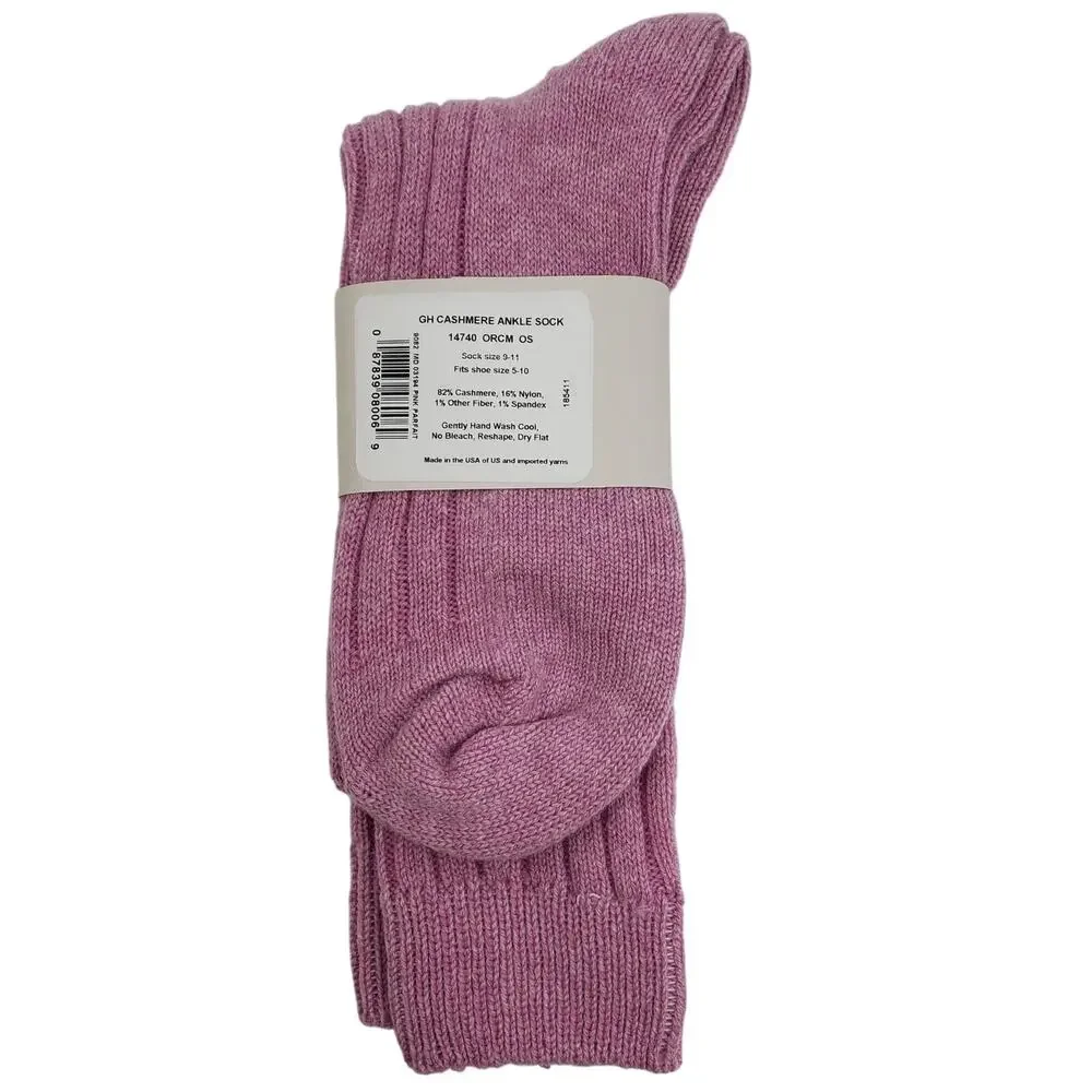 Soft Ribbed 82% Cashmere Ankle Socks Sz 9-11 Warm‎ Cozy Garnet Hill Pink Parfait